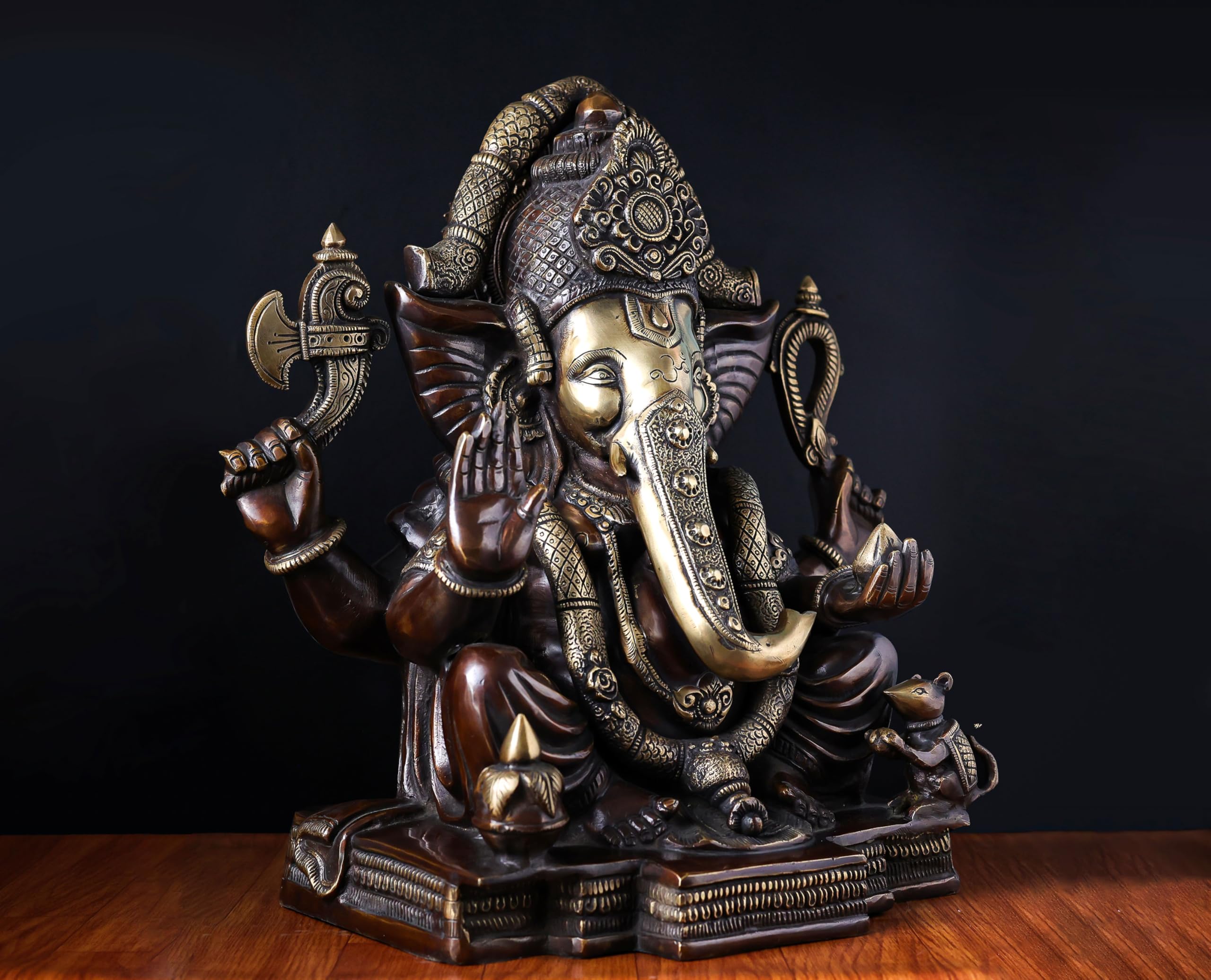Brass Ganesha Statue With Mosaic, 46 Cm Brass Ganesh Statue, Ganpati Idol, Good Luck Gift For New Beginnings, House Warming Gift